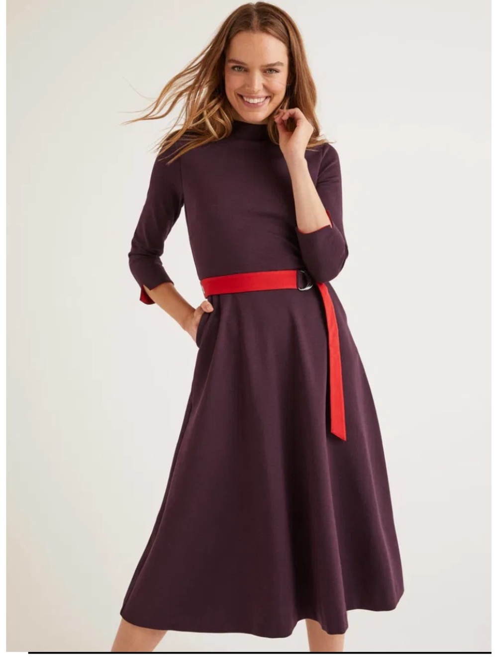 Boden Nerissa Ponte Dress Plum Midi Belted Dress 2 petite pockets